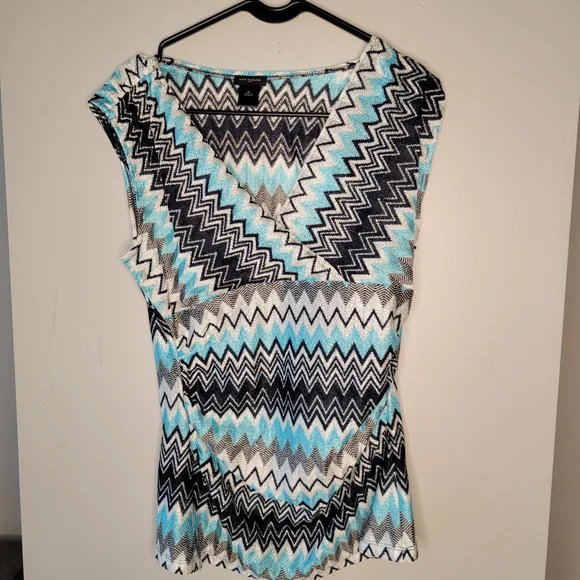 Ann Taylor Open Front Cardigan Blue Chevron Knit Sweater Women’s M Boho - Picture 1 of 5